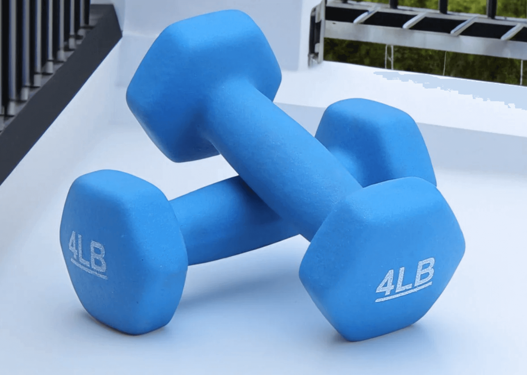 Two blue dumbbells