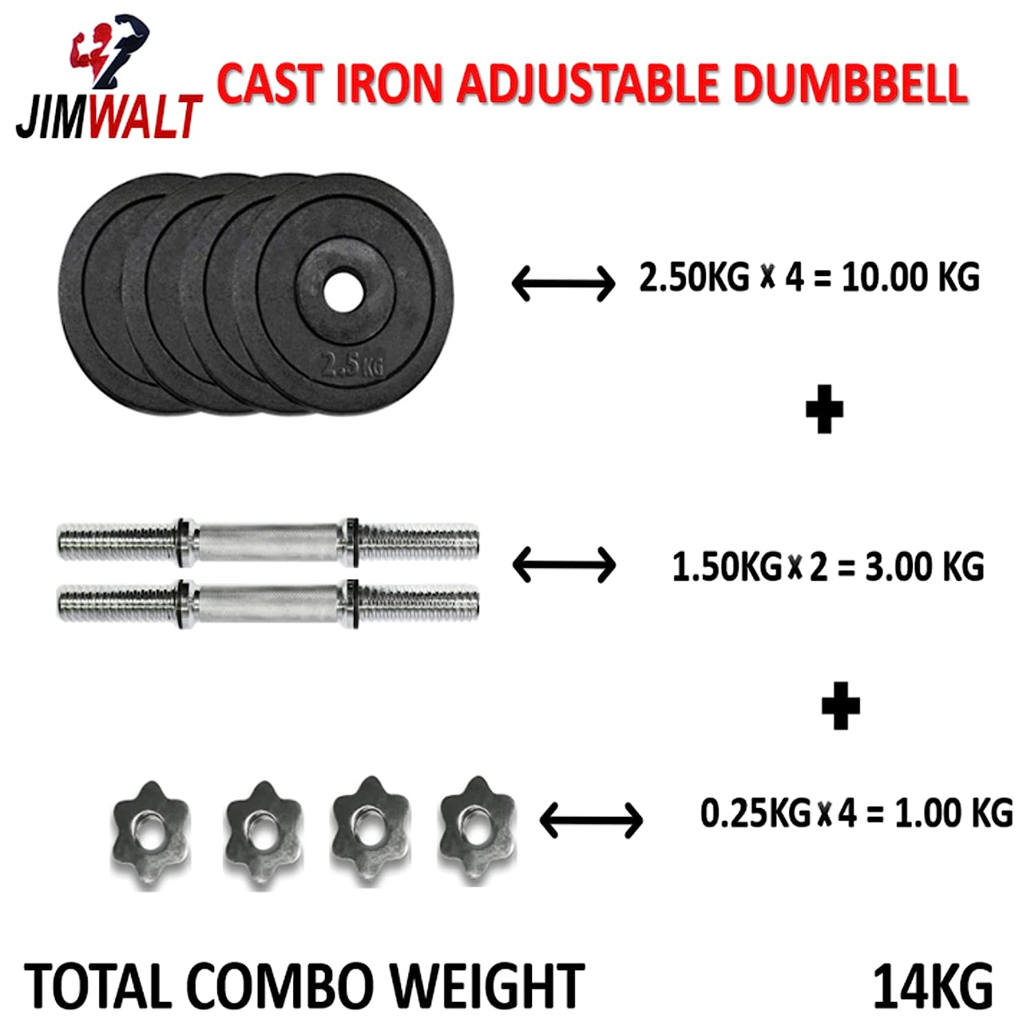 Cast Iron Adjustable Dumbbells 14 KG to 100 KG (Proudly Made in India) - Healthy Cliq