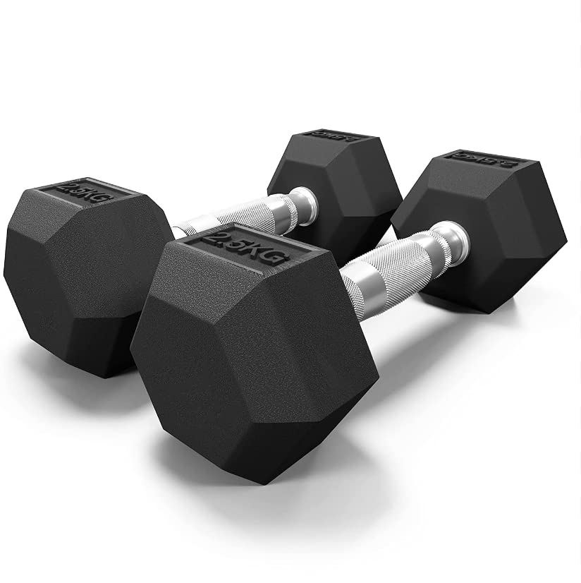 Rubber Encased Hex Dumbbell Hand Weight (Set Of 2pc) - Healthy Cliq