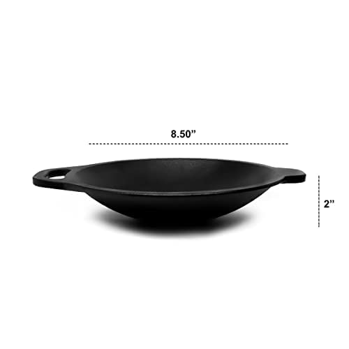 Pre-Seasoned Cast Iron Appa Chatti/Appam Pan/Appam Patra/kalluWith Toughened Glass Lid (Black) - Healthy Cliq