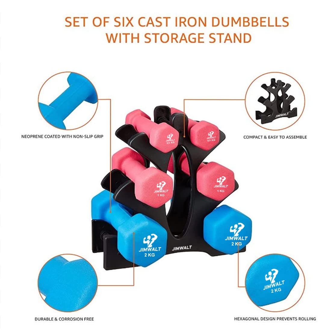 Premium Cast Iron Neoprene Coated Dumbbell Combo with Stand - Healthy Cliq