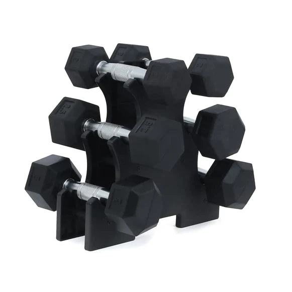 Rubber Encased Hex Fixed Dumbbell Weight With Stand(Proudly Made In India) - Healthy Cliq