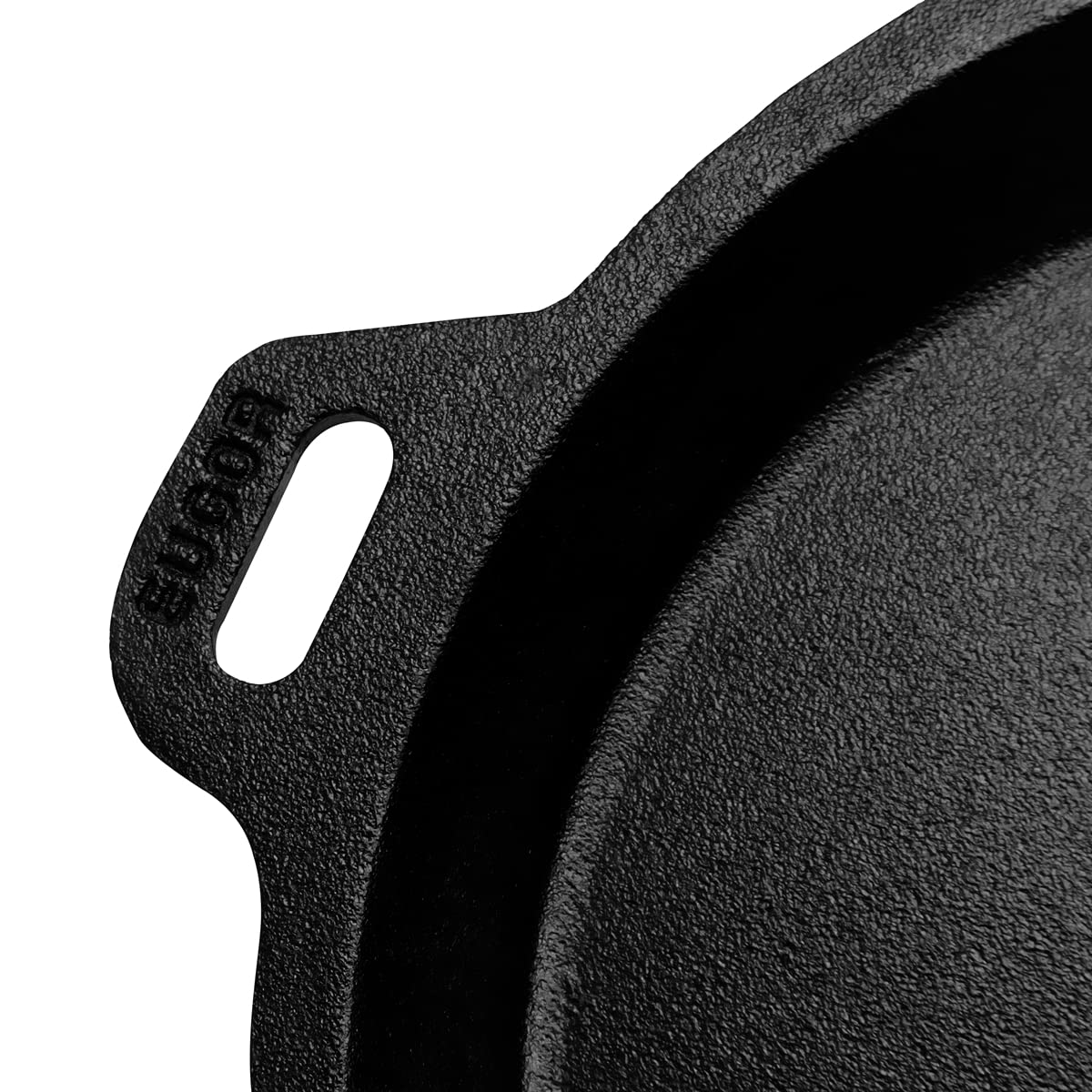 Cast Iron Pre Seasoned Combo Pack Go's Good for Cooking on Gas (Fish Fry Pan + Neem Wooden Spatula Flip) - Healthy Cliq