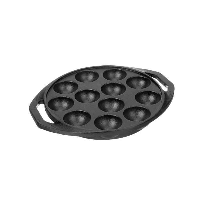 Cast Iron Paddu Appe Maker (Premium Cast Iron 12 Cavity Paniyaram Paddu Ponganalu Pan Kallu Chatti Pre-Seasoned) - Black - Healthy Cliq