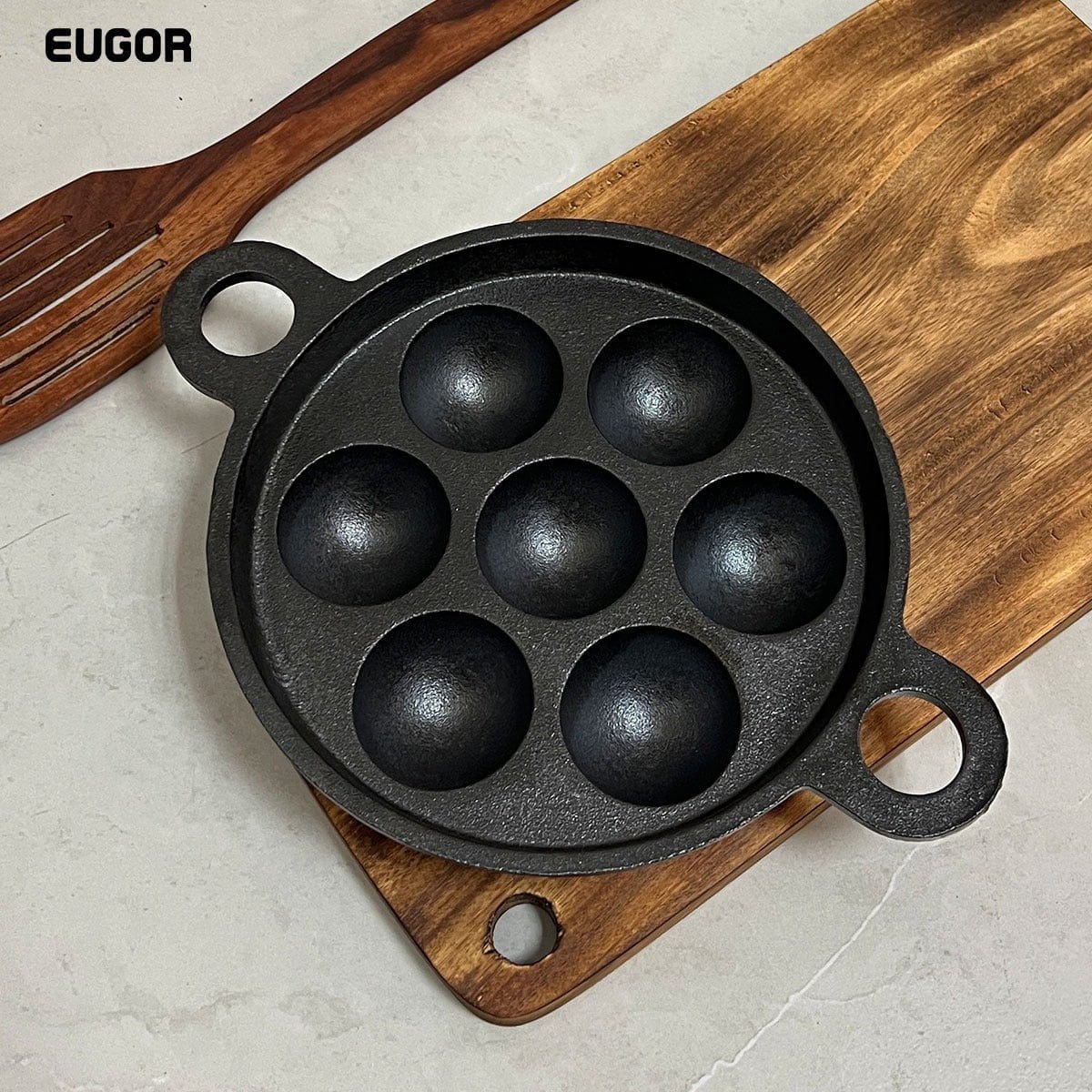 Cast Iron Paddu Appe Maker (Premium Cast Iron 7 Cavity Paniyaram Paddu Ponganalu Pn Kallu Chatti Pre-Seasoned) - Black (7 Cavity) - Healthy Cliq