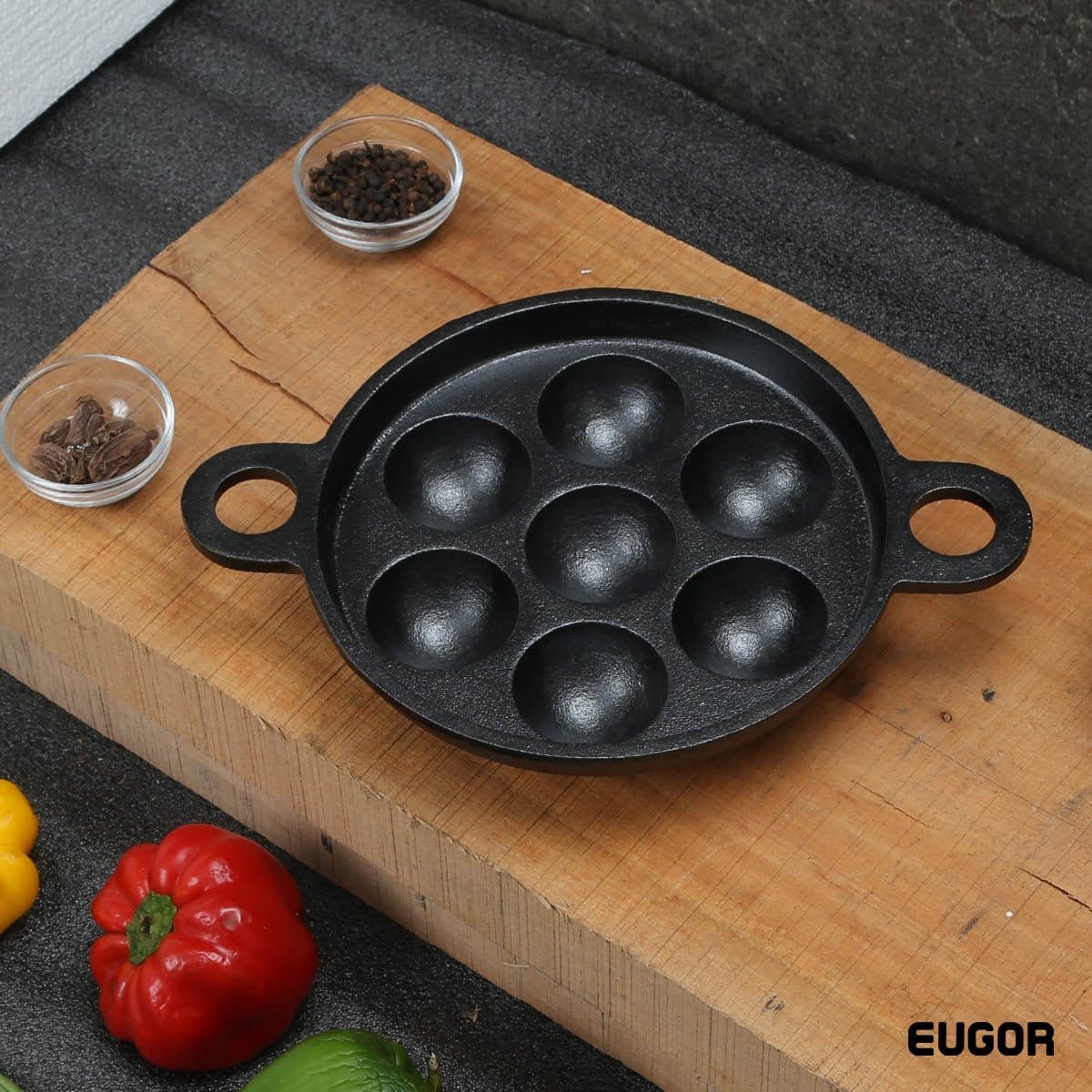 Cast Iron Paddu Appe Maker (Premium Cast Iron 7 Cavity Paniyaram Paddu Ponganalu Pn Kallu Chatti Pre-Seasoned) - Black (7 Cavity) - Healthy Cliq