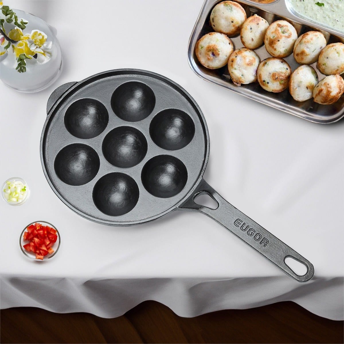 Cast Iron Paniyarakal | Paniyaram Pan | Long Handle | Induction Compatible - Healthy Cliq