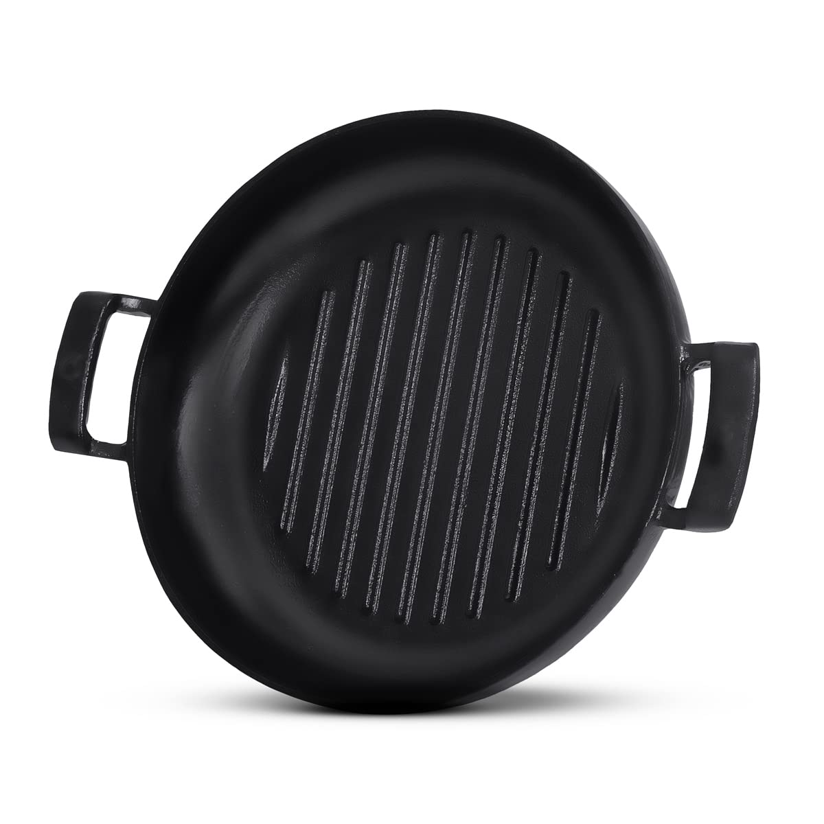 Cast Iron 26cm Dual Handle Shallow Grill pan with Toughened Glass Lid - Healthy Cliq