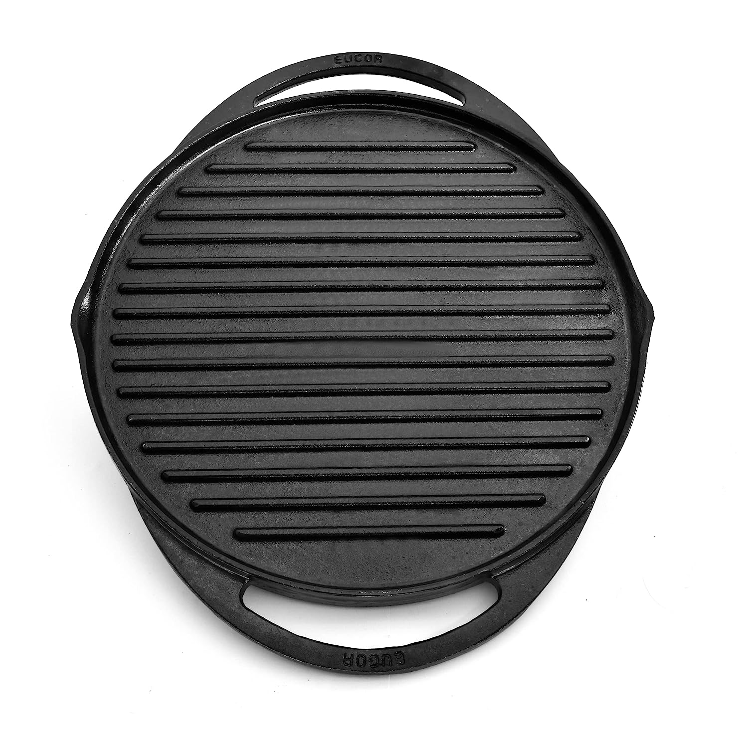 Pre-Seasoned Cast Iron 2 in 1 Grill and Griddle Pan | Cast Iron Tawa for Dosa | Iron Cookware for Kitchen | Roti Tawa Cast Iron | Cast Iron Grill Pan | 30cm, Black (Round Shape) - Healthy Cliq