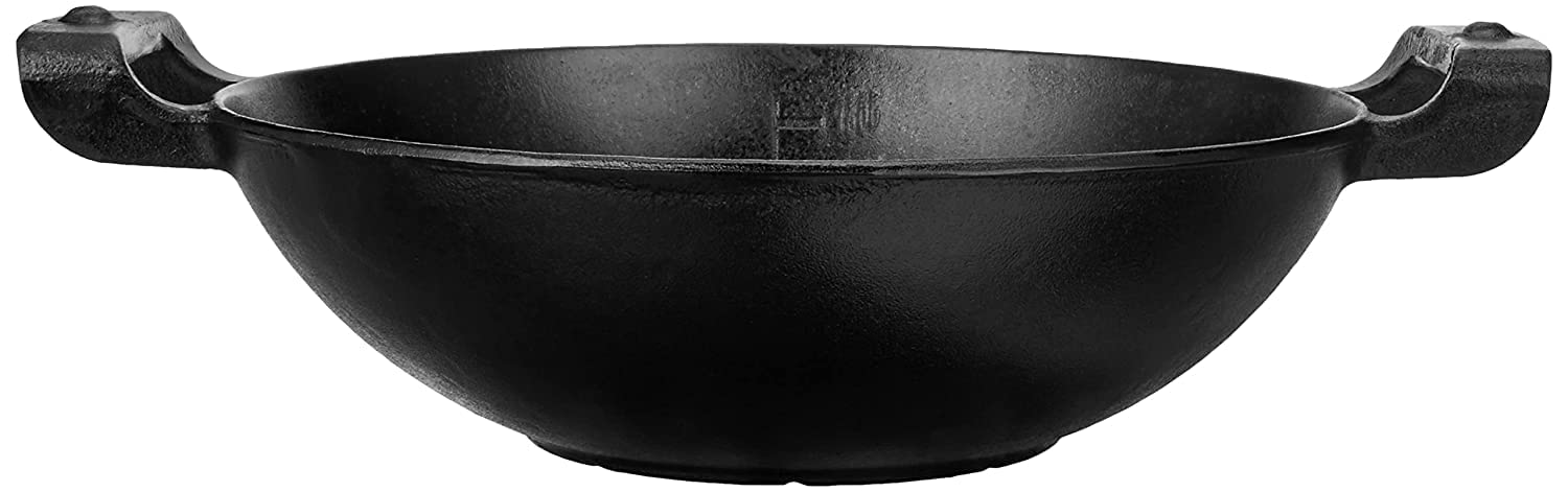 Pre-Seasoned Cast Iron Kadai/Kadhai 26 cm for Cooking and Deep Frying, Loha Kadai, Non Toxic, Enamel Free (Wok with Grip) - Healthy Cliq