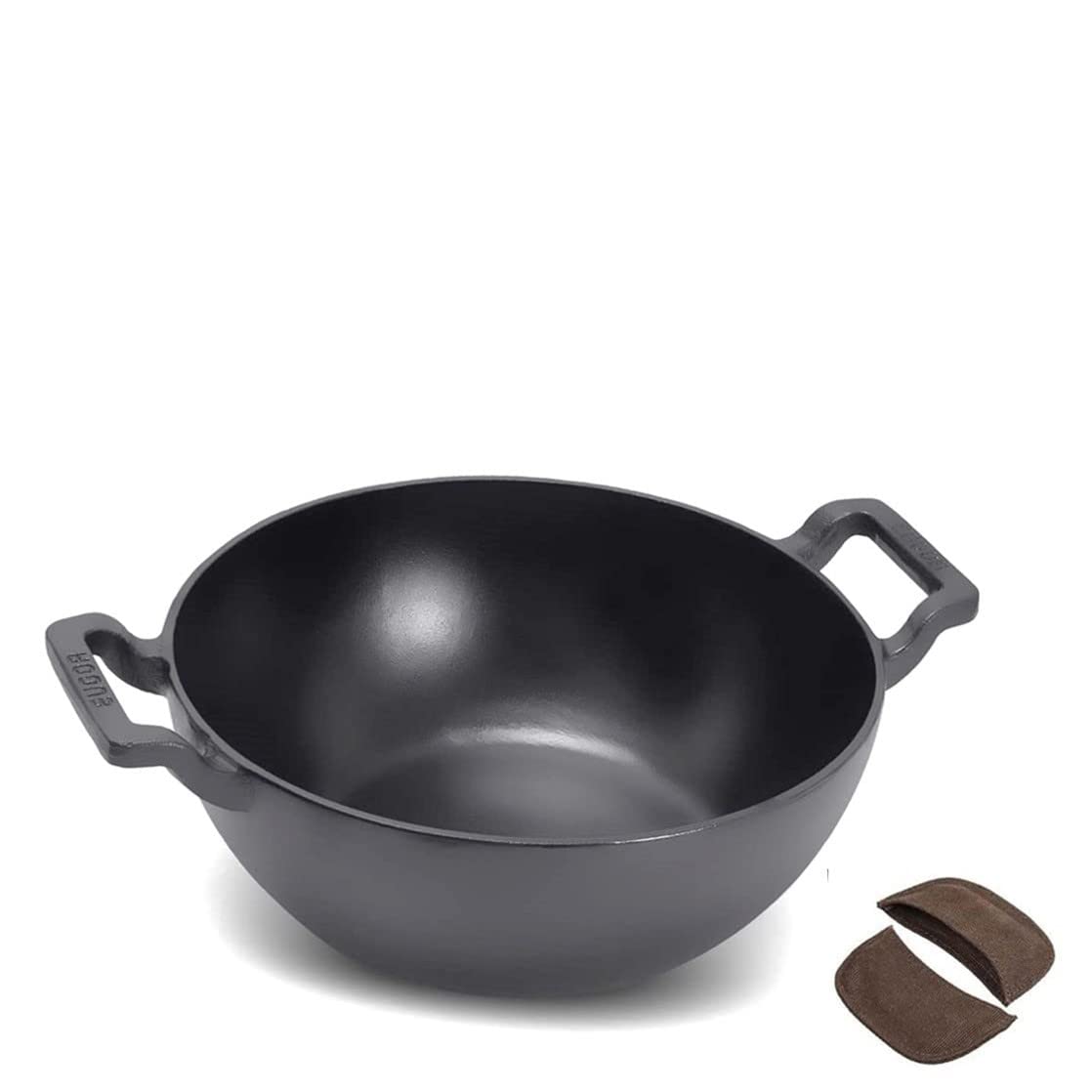 Pre-Seasoned Cast Iron Kadai/Kadhai 24 cm Diameter (3.3 litres Capacity) for Cooking and Deep Frying, Loha Kadai, Non Toxic, Enamel Free (DEEP KADAI with Grip) - Healthy Cliq