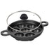 Cast Iron Paddu Appe Maker Premium Cast Iron 7 Cavity Paniyaram Paddu Ponganalu Pan Kallu Chatti Pre-Seasoned with Toughened Glass Lid (Black, 19 cm) - Healthy Cliq