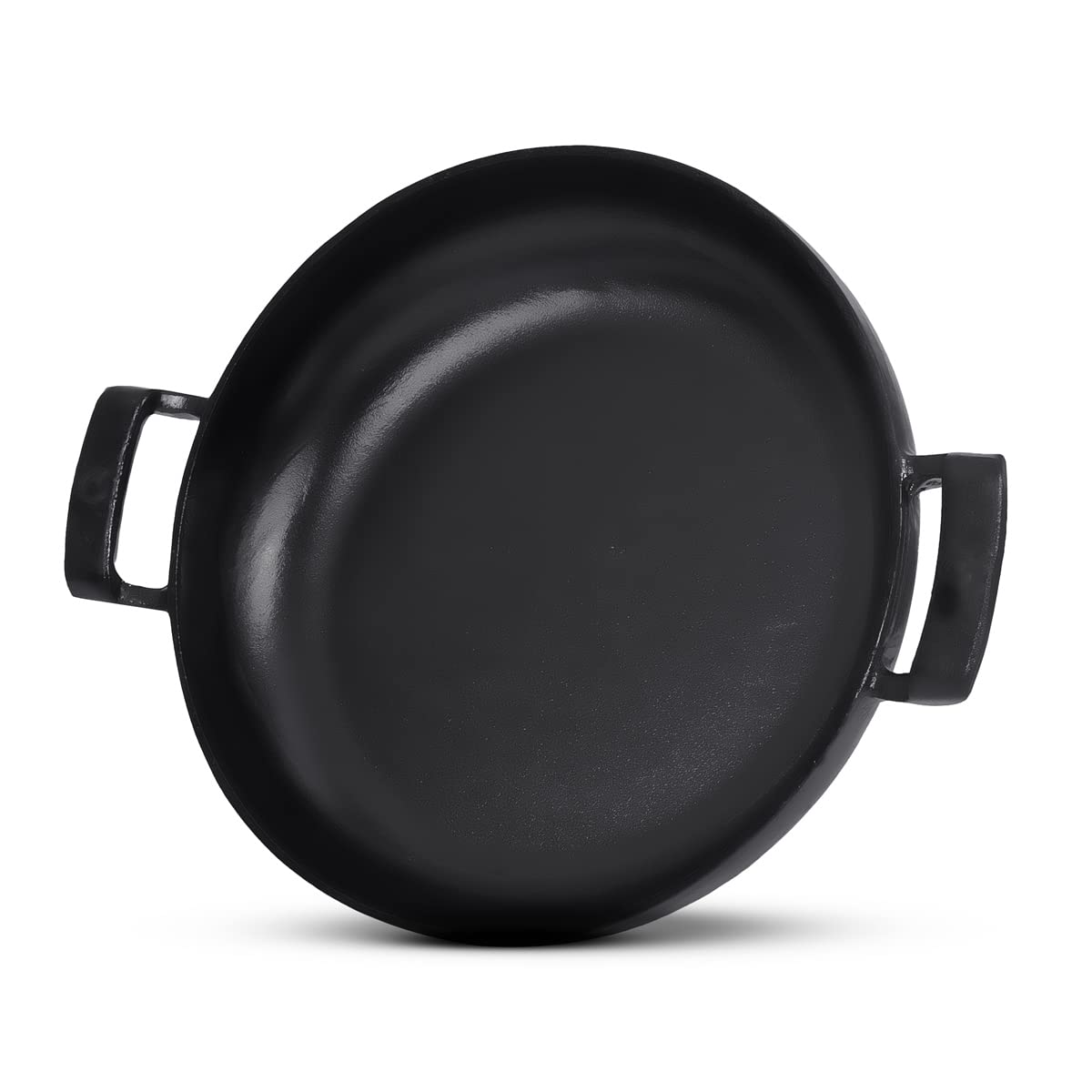 Pre Seasoned Cast Iron 26cm Dual Handle Shallow Fry Pan with Toughened Glass Lid - Healthy Cliq