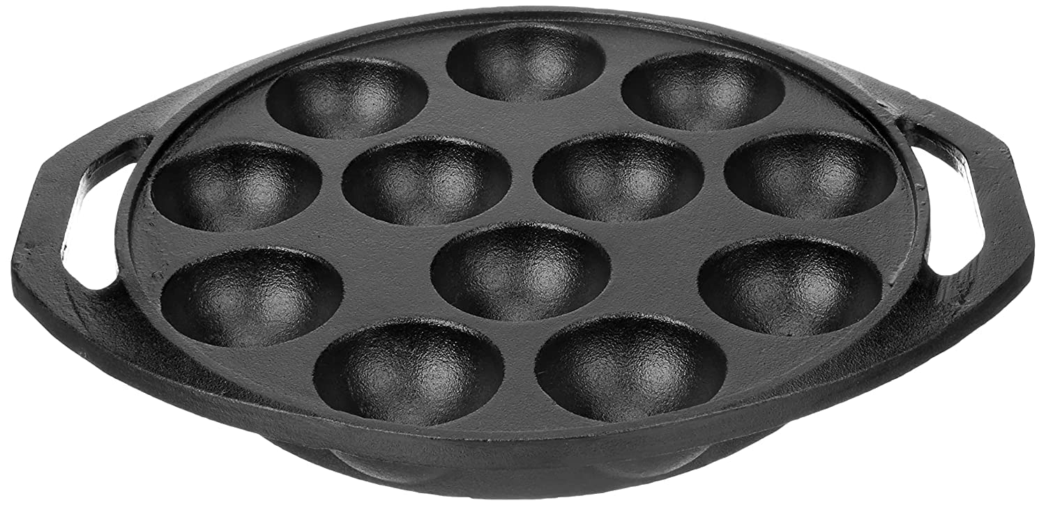 Cast Iron Paddu Appe Maker (Premium Cast Iron 12 Cavity Paniyaram Paddu Ponganalu Pan Kallu Chatti Pre-Seasoned) - Black - Healthy Cliq