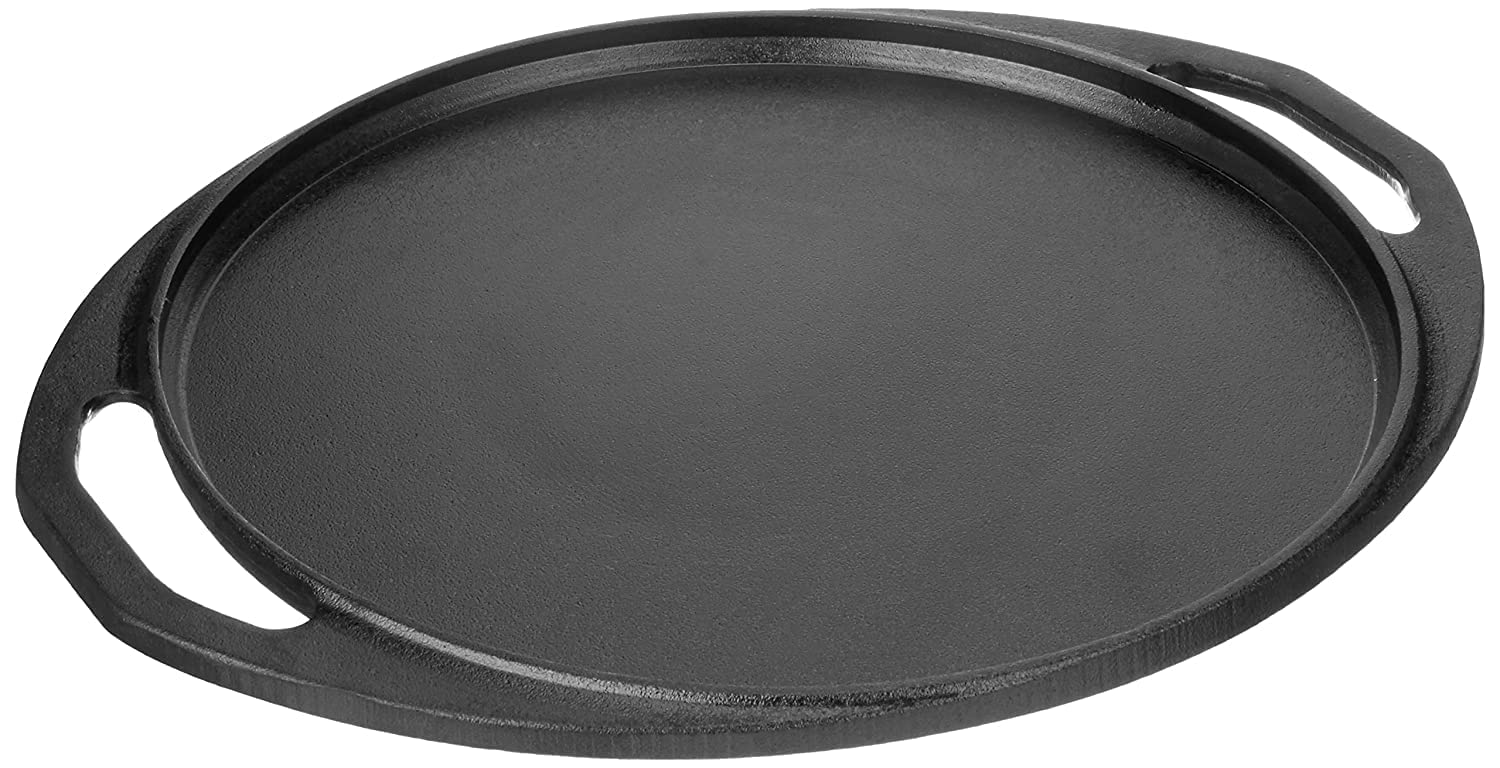 Pre-Seasoned Cast Iron 2 in 1 Grill and Griddle Pan | Cast Iron Tawa for Dosa | Iron Cookware for Kitchen | Roti Tawa Cast Iron | Cast Iron Grill Pan | 30cm, Black (Round Shape) - Healthy Cliq